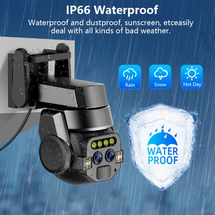 Outdoor High Security Camera with 10x Optical Zoom, Dual 6MP Lenses, Night Vision, Motion Detection & Two-Way Audio – WiFi & Wired Connectivity