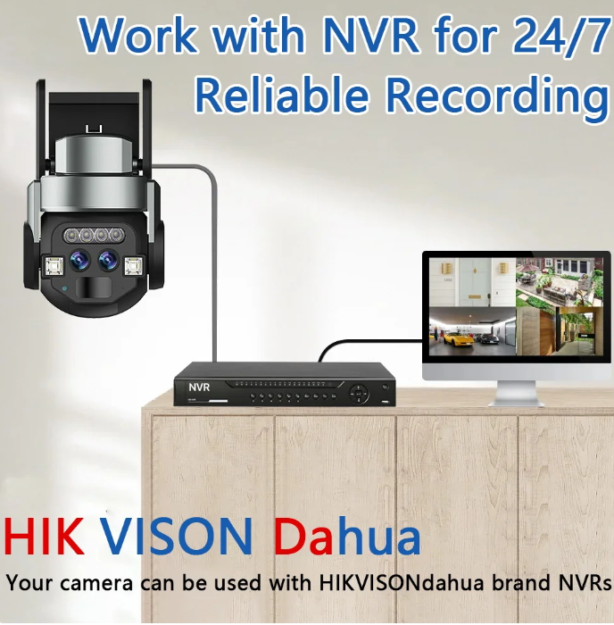 Outdoor High Security Camera with 10x Optical Zoom, Dual 6MP Lenses, Night Vision, Motion Detection & Two-Way Audio – WiFi & Wired Connectivity