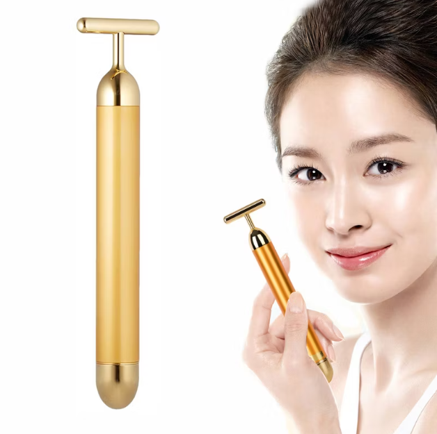 V-Shaped Gold-Tone Facial Lifting Bar – Electric Beauty Tool for Contouring & Skin Revival