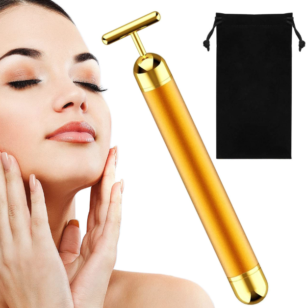 V-Shaped Gold-Tone Facial Lifting Bar – Electric Beauty Tool for Contouring & Skin Revival